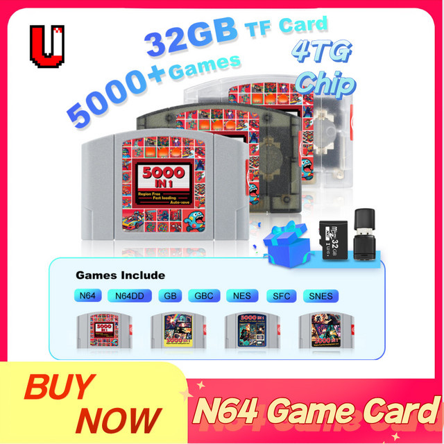 Ultiretro N64-Spielkassette mit 5000-in-1-Spielen und 32GB TF-Karte für Nintendo 64, 64DD, SNES und GB, Weiß - Bild 1