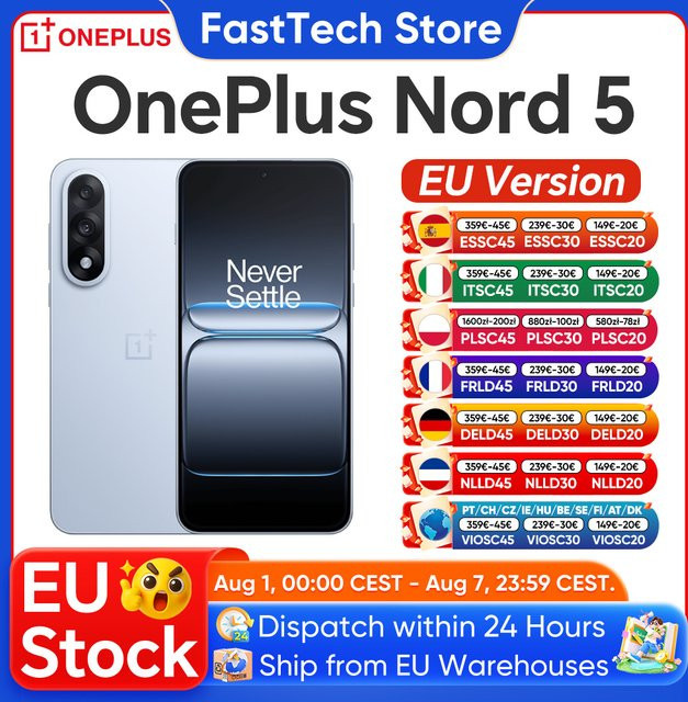 OnePlus Nord 5 Smartphone 5G mit Snapdragon 8s Gen 3, 6,83 Zoll AMOLED-Display, 512 GB Speicher und 5200 mAh Akku - Bild 1