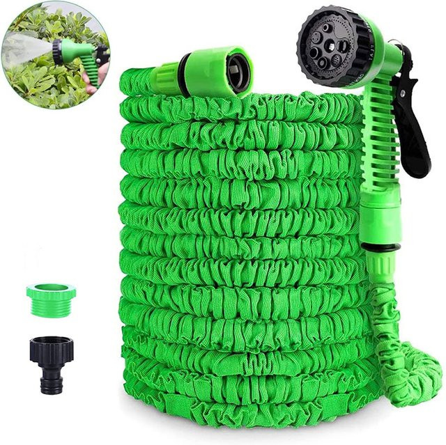 Erweiterbarer Gartenschlauch mit Hochdruck-Wasserpistole für die Gartenbewässerung und Autoreinigung, Schwarz-Grün - Bild 1