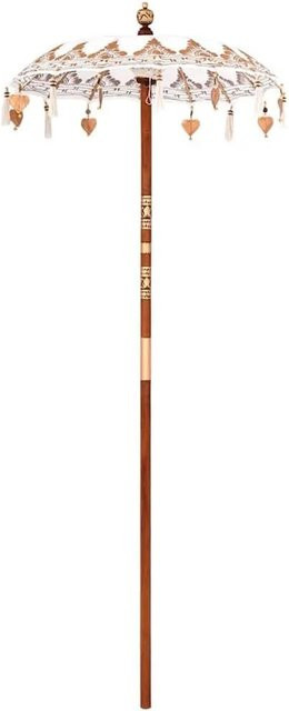 vidaXL Balinesischer Sonnenschirm aus Bambus und Baumwolle in Creme, B/T/H: 95 x 95 x 260 cm - Bild 1