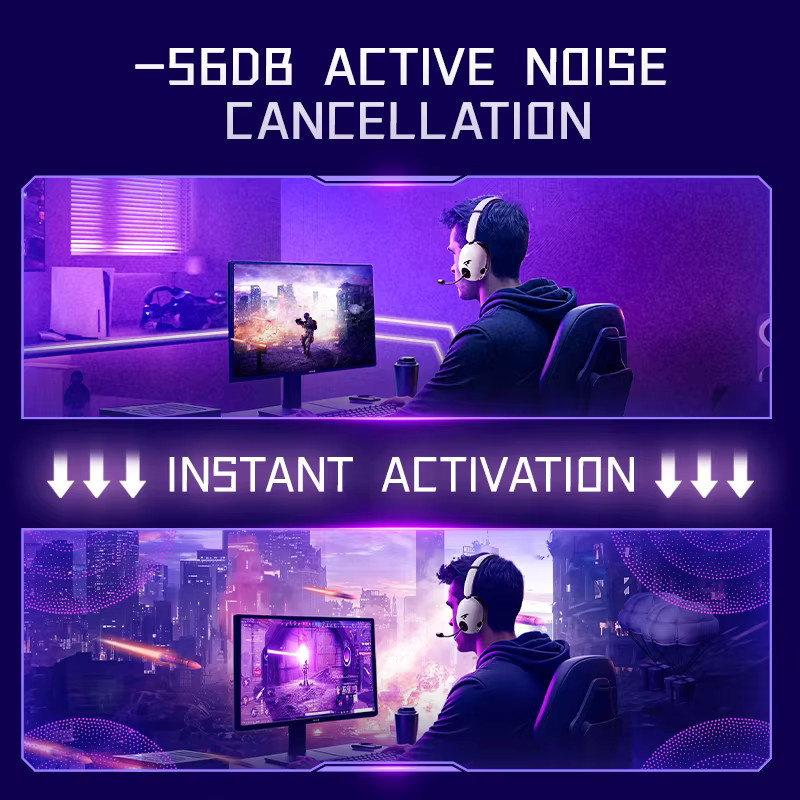 Picun UG-10A Gaming-Funkkopfhörer Over-Ear-Headset mit Mikrofon, Bluetooth 6.0, 40 mm Treiber, 2,4 GHz kabellos oder Kabel, Grau/Weiß - Bild 3