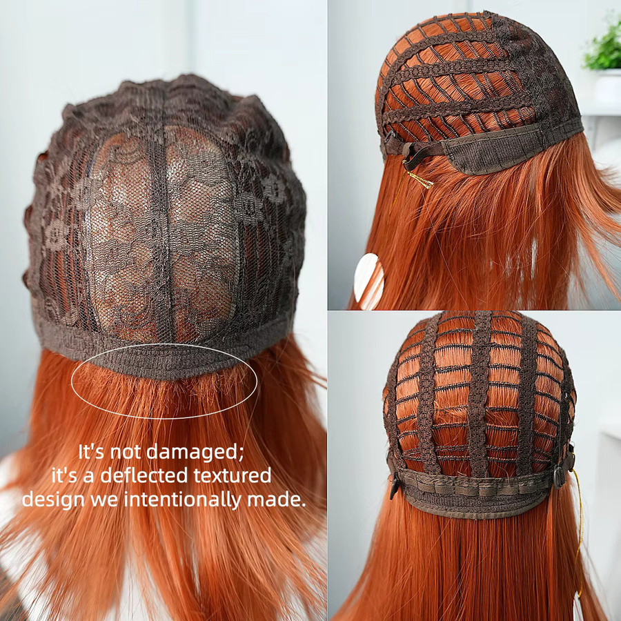 Dunkelorange Perücke mit Pony, 32 Zoll, glatt, hitzebeständig, synthetisch - Bild 4