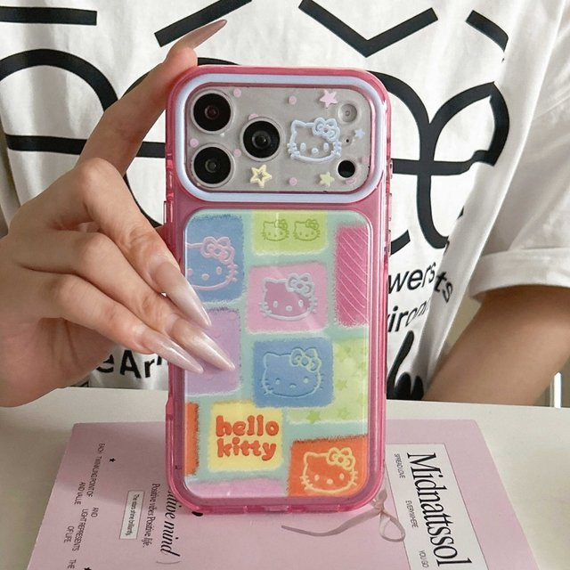 Sanrio Hello Kitty Handyhülle mit Cartoon-Farbblock-Design für iPhone 17, 16, 15 Pro Max und 17 Pro inklusive vollständigem Kameraschutz, Mehrfarbig - Bild 1