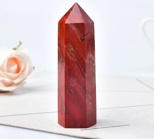 RYCRYSTAL Roter Jaspis Kristall Obelisk als Naturstein Ornament in Rot - Bild 1