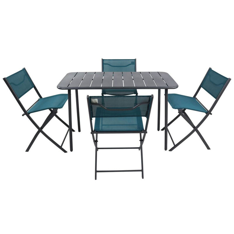 VCM 5-teiliges Balkonmöbel Set Sumila in Türkis aus Metall und Textilene mit Gartentisch und 4 Klappstühlen für Garten, Balkon und Terrasse - Bild 2