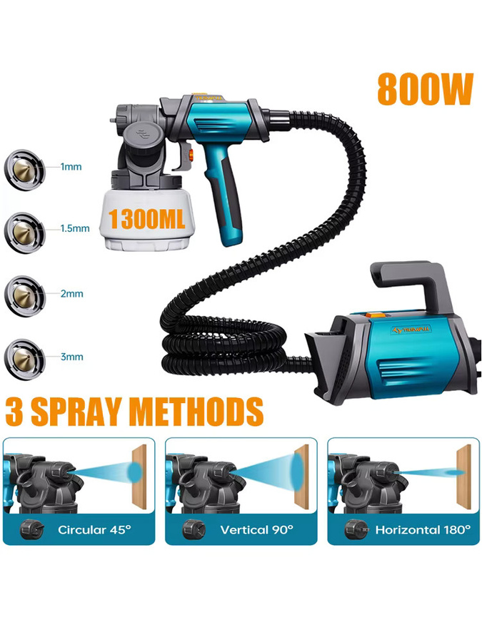 Parrior Elektrische HVLP Spritzpistole in Blau mit 800W Leistung und 1300ml Behälter für Hauswände, Möbel und Gartenhäuser - Bild 7