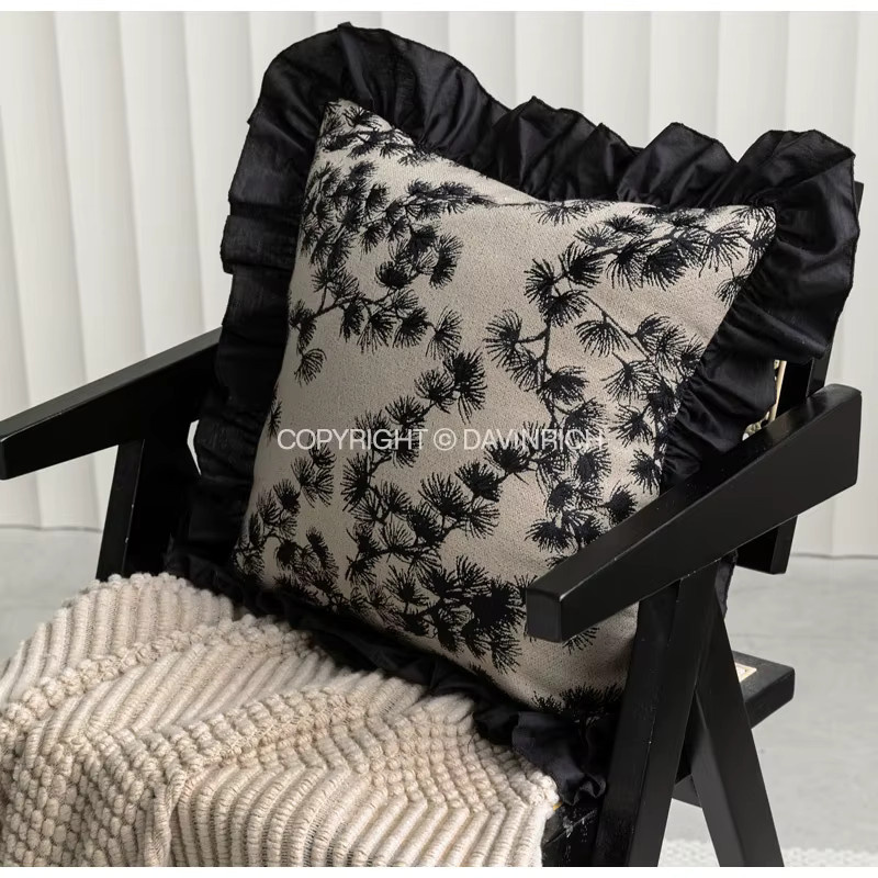 DAVINRICH Kissenbezug im Shabby-Chic-Stil mit floralem Pflanzenmuster und Stickerei, Farbe: Beige, B/T/H: 45 x 45 x 1 cm - Bild 2