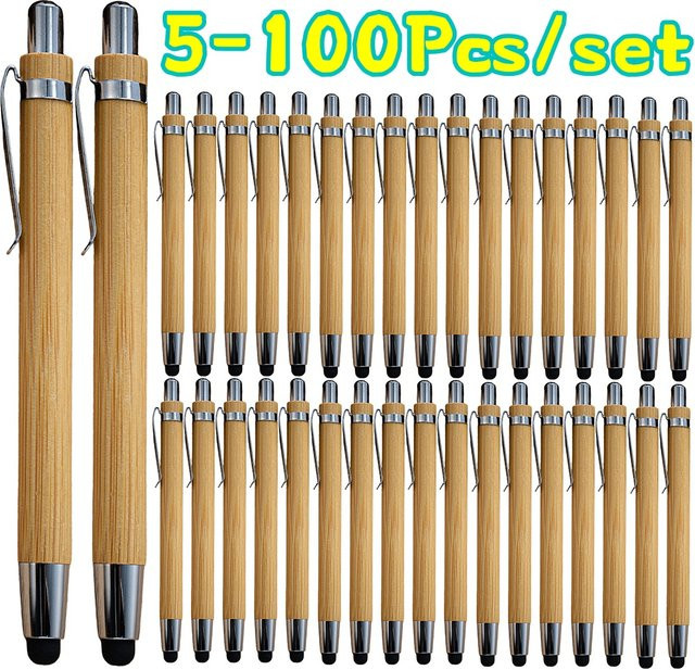 TWBEB Bambus-Kugelschreiber mit Stylus aus Naturholz in Beige - Bild 1