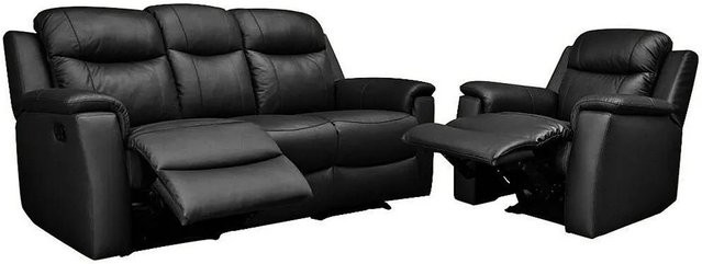 Vente-unique Couchgarnitur Evasion aus Rindsleder mit Sessel in Schwarz, Breite: 205 cm, Tiefe: 95 cm - Bild 1