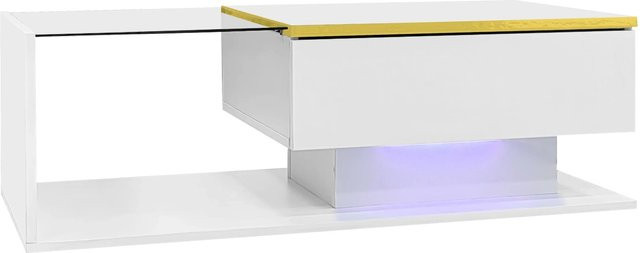 okwish Couchtisch mit LED-Effekt und Glasplatte in Weiß, modern und rechteckig, B: 100 cm, T: 50 cm, H: 32,5 cm - Bild 1