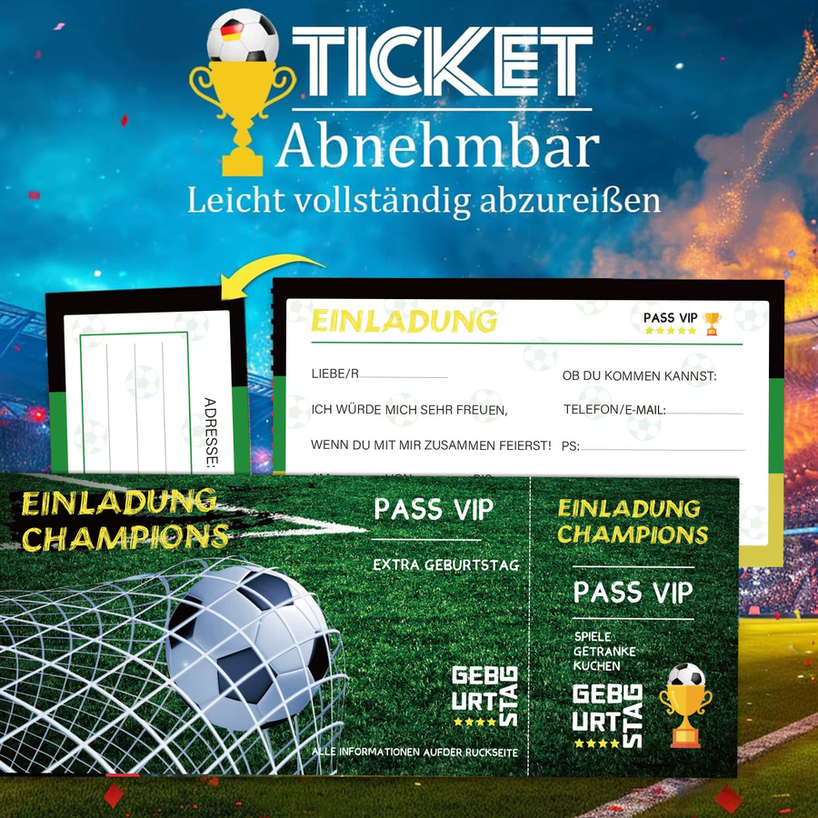 16-teiliges Set Einladungskarten für Fußballpartys mit einzigartigem Design, Unisex, aus Papier - Bild 5