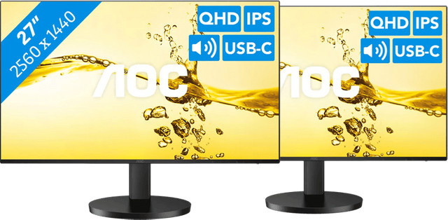 AOC Q27B3CF2 Doppelpack Monitor Set in Schwarz mit 27 Zoll, QHD 1440p und USB-C sowie HDMI Anschlüssen - Bild 1