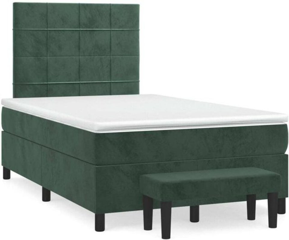 Vidaxl Boxspringbett mit Matratze in Dunkelgrün aus Samt, B/T/H: 120 x 190 cm - Bild 1