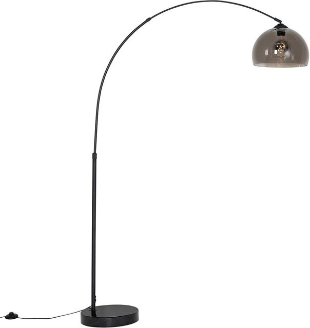 QAZQA Moderne Bogenlampe Schwarz mit Rauchglas und Marmorfuss, dimmbar - Bild 1