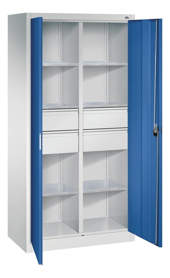 BIGBOXX Materialschrank aus Metall in Weiß mit Schubladen und Mittelwand - Bild 1