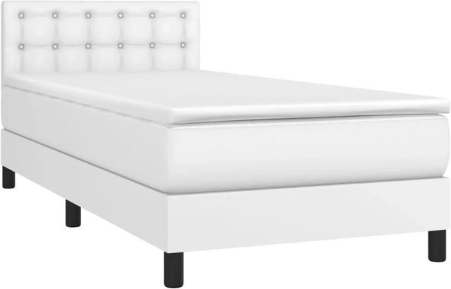 vidaXL Boxspringbett mit Matratze in Weiß, Hybridbett mit LED-Unterbettbeleuchtung und USB-Anschluss, Kunstleder und Stoff, B/T/H: 90 x 190 x 78 cm - Bild 1