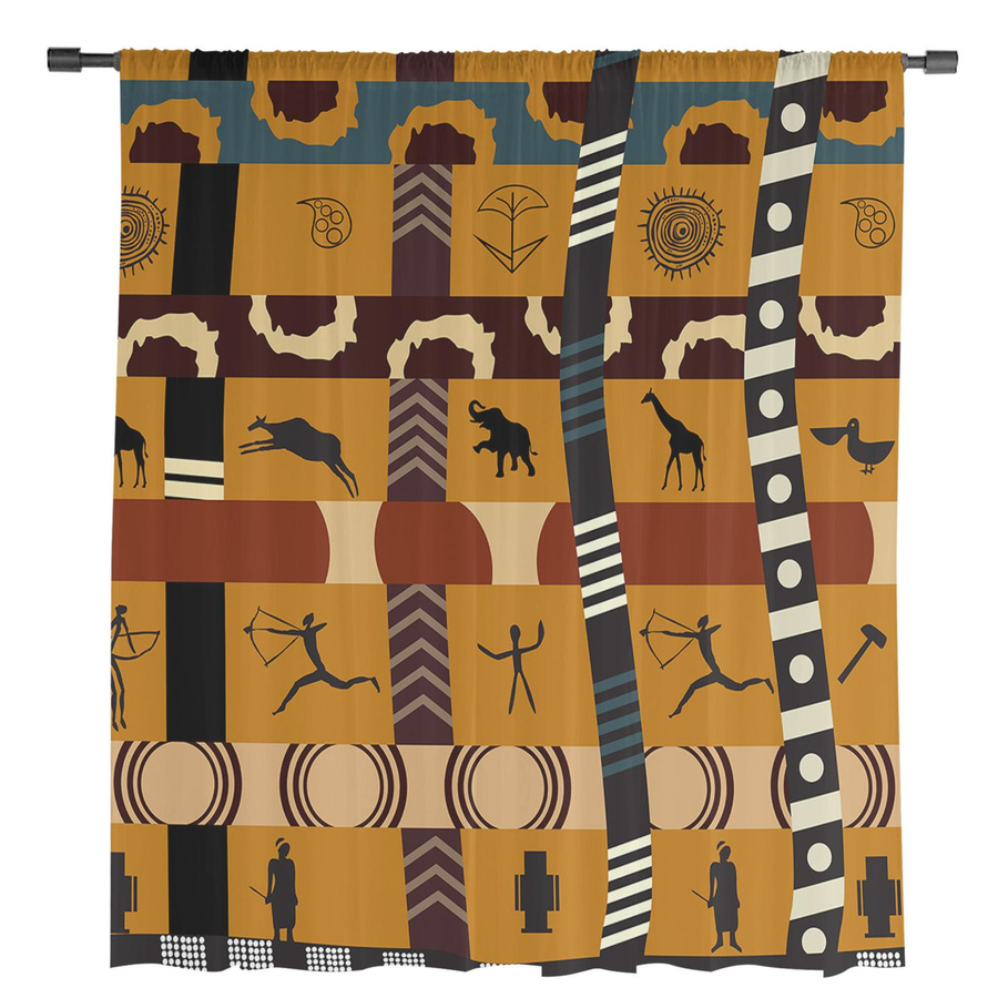 Yiran Furniture Transparente Voile-Vorhänge im Afrikanischen Stil mit Elefant und Giraffe, B: 135 cm, H: 115 cm - Bild 2