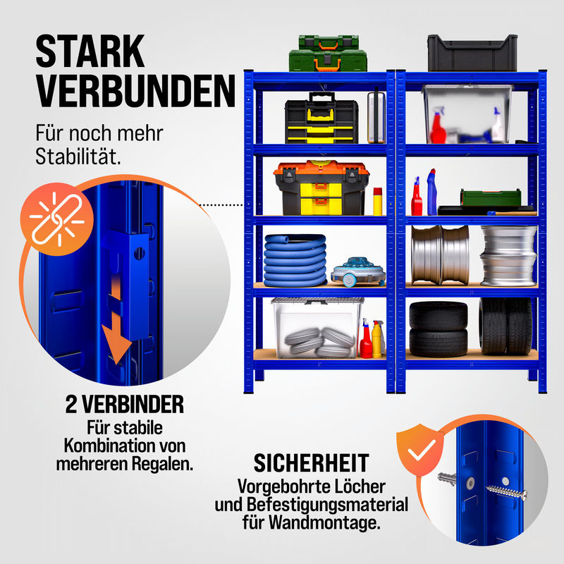 Schwerlastregal MONZANA in Blau mit verstellbaren Regalböden, Metall und MDF, H x B x T: 180 x 90 x 40 cm - Bild 4