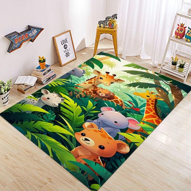 Lodestar Kinderzimmer Teppichmatte mit Giraffen- und Elefantenmuster, Mehrfarbig, B: 160 cm, T: 120 cm - Bild 1