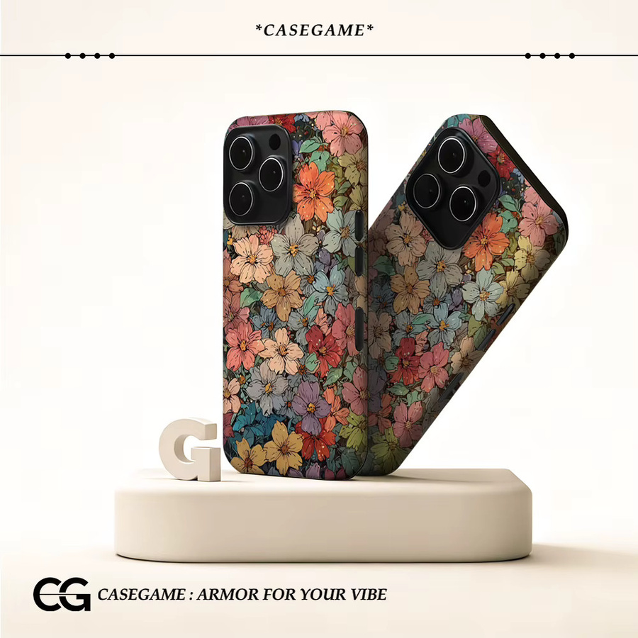 Potdemiel Handyhülle mit Blumenmosaik Design für iPhone 17 16 15 14 13 Pro Max Plus, mehrfarbig, doppelschichtige Rückseite - Bild 2