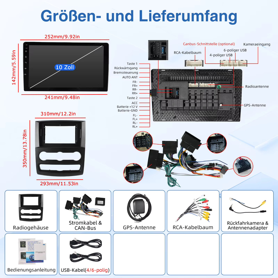 MOPECT Android 15 Autoradio mit 10 Zoll Display, 4G, 64G, GPS und Bluetooth für VW Crafter 2006-2011 und Mercedes-Benz Sprinter W906 2006-2018, CarPlay, Schwarz - Bild 6