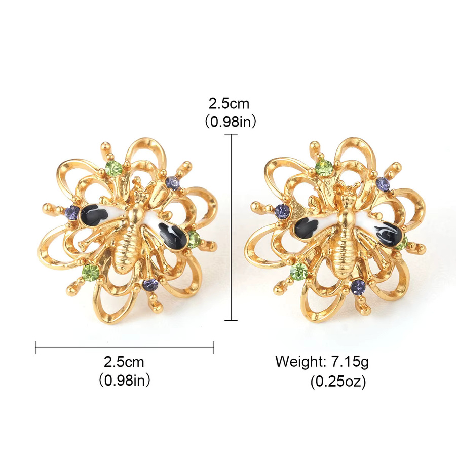 Kovonchy Ohrstecker, Bienen- und Blumenmotiv, 18K vergoldet, Damen und Mädchen, Zirkonia - Bild 3