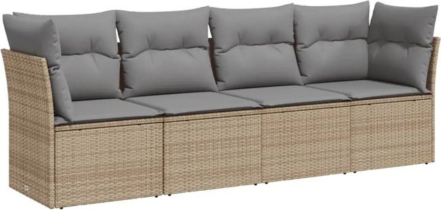 vidaXL 4-tlg Garten-Sofagarnitur L-Form aus Polyrattan in Beige mit Kissen und UV-beständigen Bezügen - Bild 1
