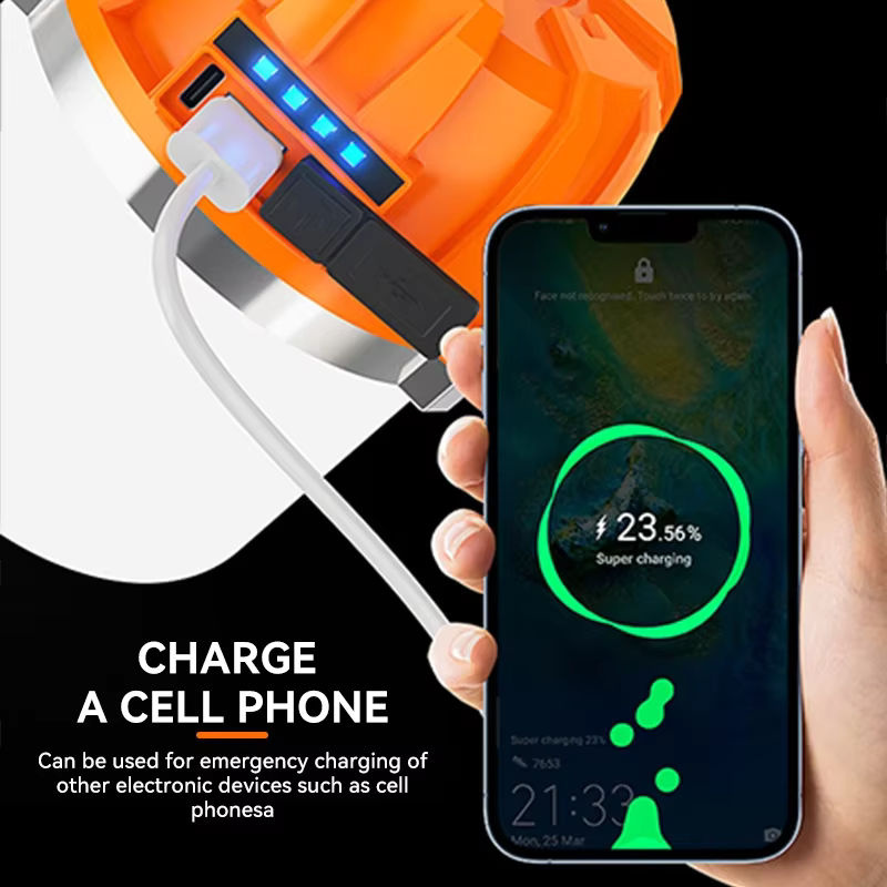 LONGRIVER 500 W LED-Campinglaterne, USB wiederaufladbare tragbare Lampe mit Leistungsanzeige und Haken, weißes Notlicht für Outdoor und Angeln - Bild 4