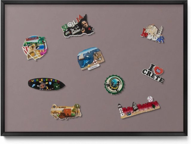 Tulup Magnettafel Metall als Magnetpinnwand für Urlaubsmagnete, Farbe Hellbraun, B: 70 cm, H: 50 cm - Bild 1