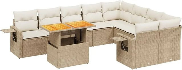 vidaXL 10-tlg. Garten-Sofagarnitur L-Form aus PE-Rattan und Akazienholz in Beige und Cremeweiß mit UV-beständigen Kissen - Bild 1