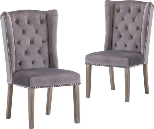 Set aus 2 vidaXL Esszimmerstühlen aus Samt in Grau mit Gummibaum-Massivholz, klassisches Design