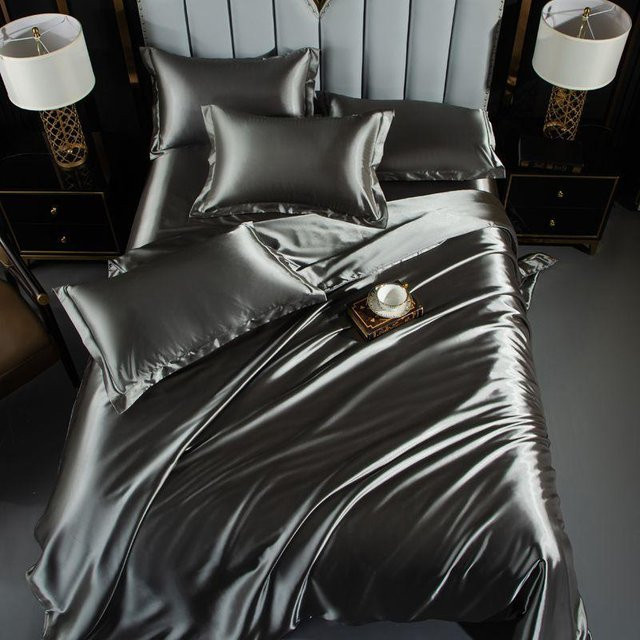 Luxuriöses Seidensatin-Bettwäsche-Set Super Six in Grau, B/H: 150 x 200 cm - Bild 1