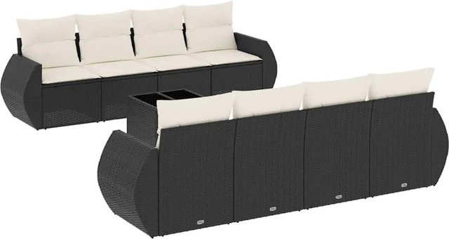 vidaXL 9-teilige Garten-Sofagarnitur aus Poly-Rattan mit Kissen in Schwarz - Bild 1
