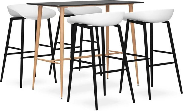 vidaXL Bar-Set Modell 9 in Schwarz und Weiß, 5-teilige moderne Essgruppe für Bars und Restaurants aus MDF und Metall - Bild 1