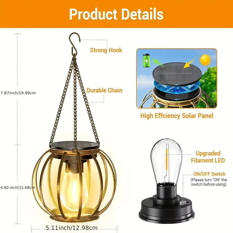 Leclstar Solarlaternen Set aus Metall mit warmweißem Filament-Licht für Garten und Terrasse - Bild 3