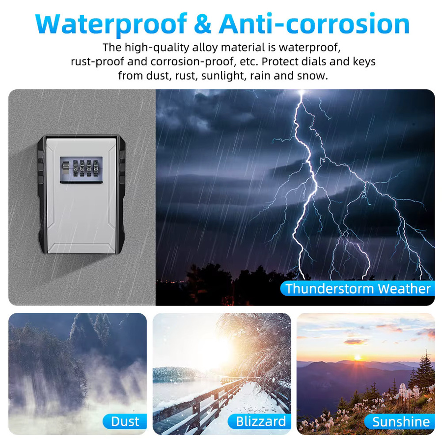 Elecpow Passwort-Schlüsselkasten mit wasserdichtem Schloss zur Wandmontage, sicherer Safe mit 4-stelligem Zahlenschloss und großem Fassungsvermögen - Bild 4
