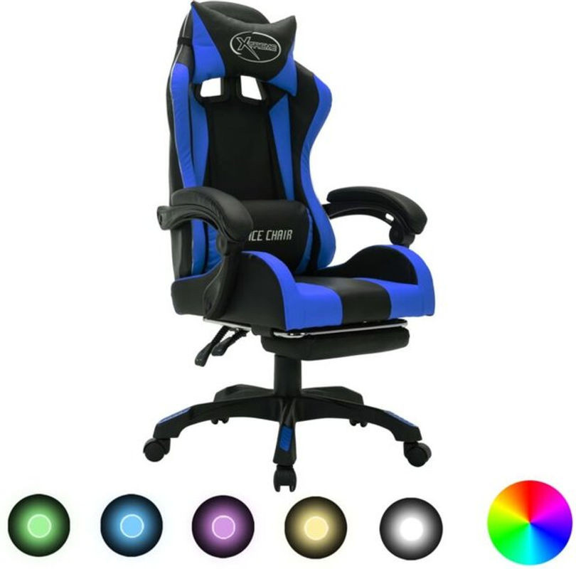 Vidaxl Gamingstuhl mit RGB LED-Beleuchtung in Blau und Schwarz aus Kunstleder - Bild 1