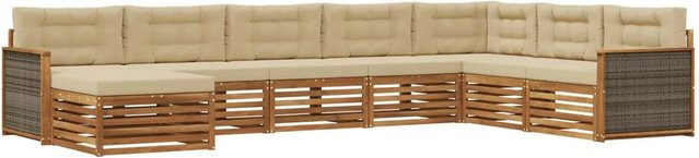 vidaXL Outdoor-Sofagarnitur in U-Form aus Akazienholz mit 8 Kissen in Natur und Beige - Bild 1