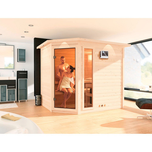 Karibu Sauna Kärdla Bio-Kombi-Sauna für 4 Personen mit 9 kW Bio-Kombi-Saunaofen und externer Steuerung, beige, B/T/H: 264 x 198 x 212 cm - Bild 2