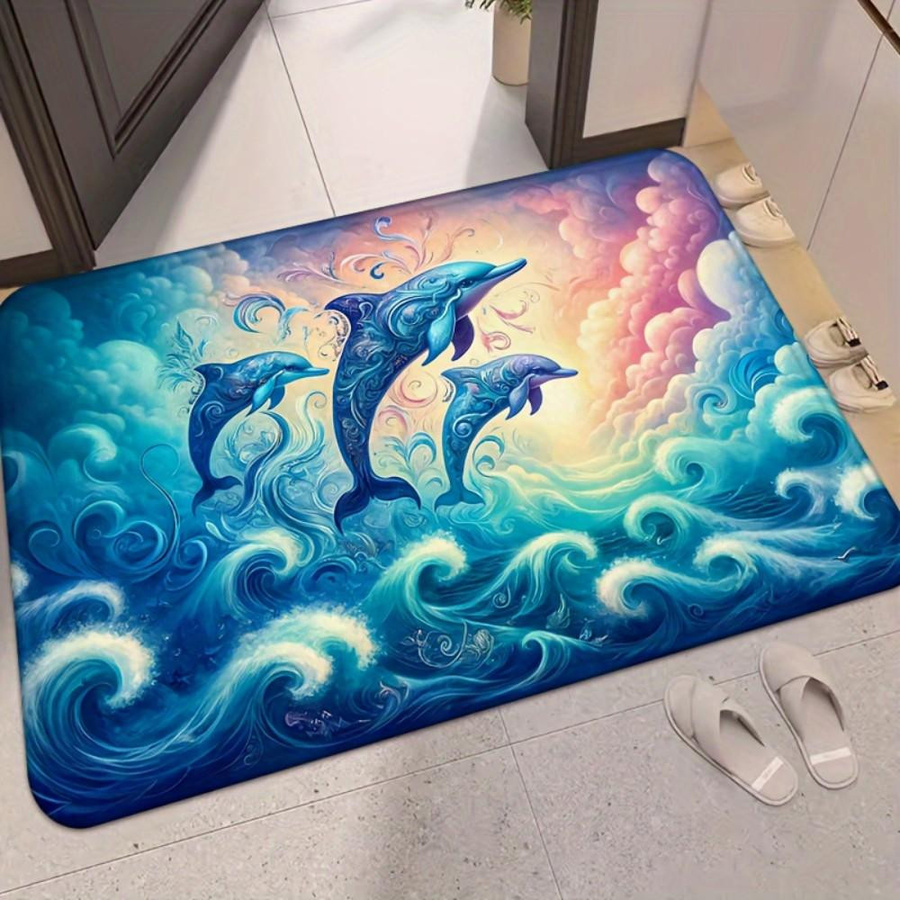 HYFBH Fußmatte Blauer Delfin, Rutschfeste und Saugfähige Badezimmer Matte aus Polyester, Waschbarer Teppich, B/T: 80 x 120 cm - Bild 3