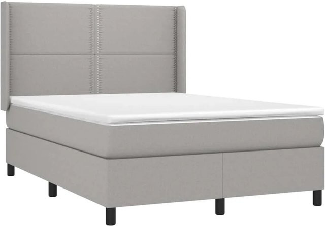 vidaXL Boxspringbett mit Matratze in Hellgrau, Hybridbett mit LED-Unterbettbeleuchtung und USB-Ladeport, B/T: 140 x 190 cm - Bild 1