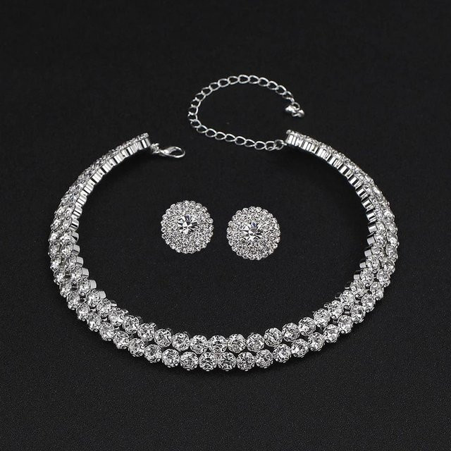 Schmuck-Set Halskette, Ohrringe, Armband, Silber, Zirkonia, Kristall, Damen - Bild 1