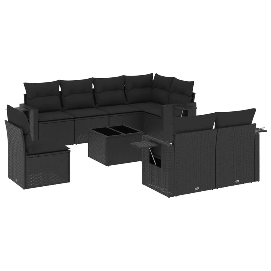 vidaXL 9-tlg Garten-Sofagarnitur aus Poly-Rattan mit Kissen in Schwarz - Bild 2
