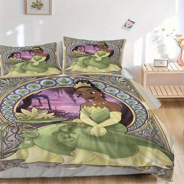 3-teiliges Tiana Prinzessin Bettwäsche-Set von Cy Seven in Grün, bestehend aus 1 Bettdecke und 2 Kissenbezügen, B/T/H: 140 x 200 cm - Bild 1