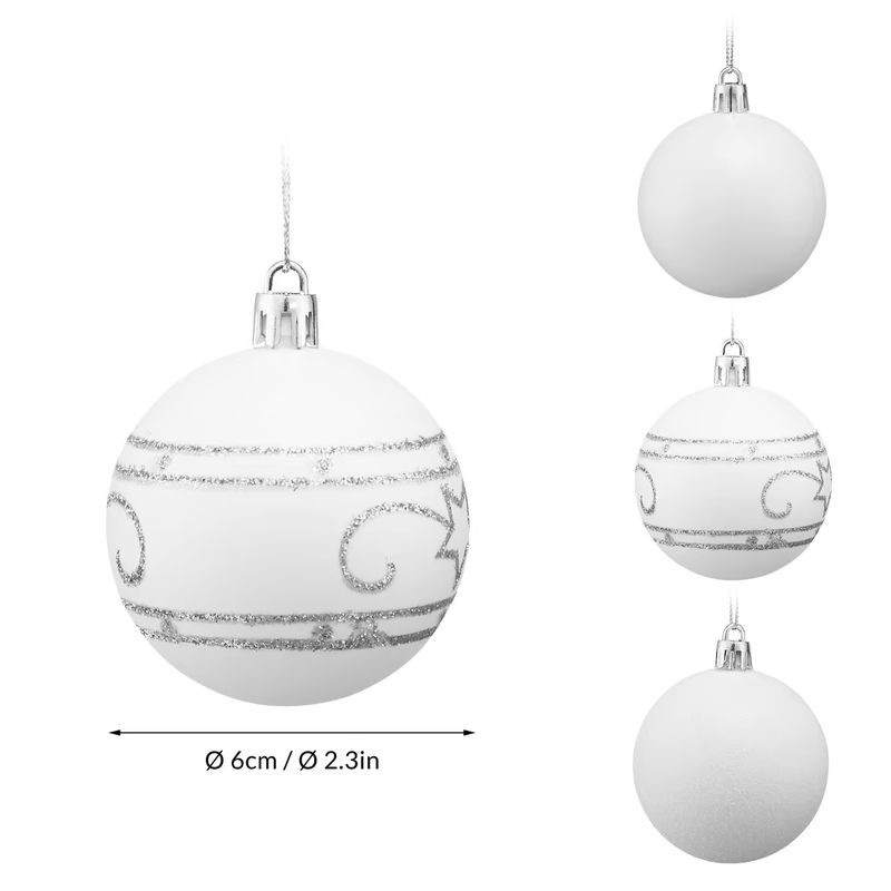 Casaria Weihnachtskugeln in Weiß, 48-teiliges Set aus Kunststoff, matt, glänzend und glitzernd - Bild 1
