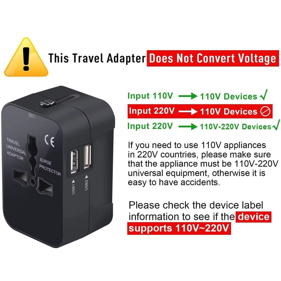 HKLAMIN Universeller Reiseadapter mit Schnellladung und Dual USB-A in Schwarz - Bild 4