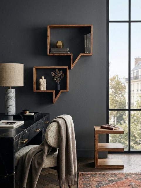 Wandregal Set MUMBAI von KADIMA DESIGN aus Massivholz Akazie in Braun im Landhausstil, B/T/H: 50 x 13 x 49 cm - Bild 1