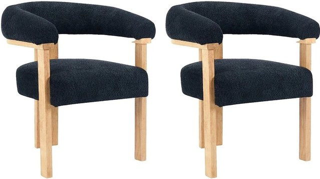 Vente-unique Stuhl Livelia in Anthrazitgrau mit Bouclé-Stoff und Armlehnen aus Kautschukholz, Höhe: 64 cm - Bild 1