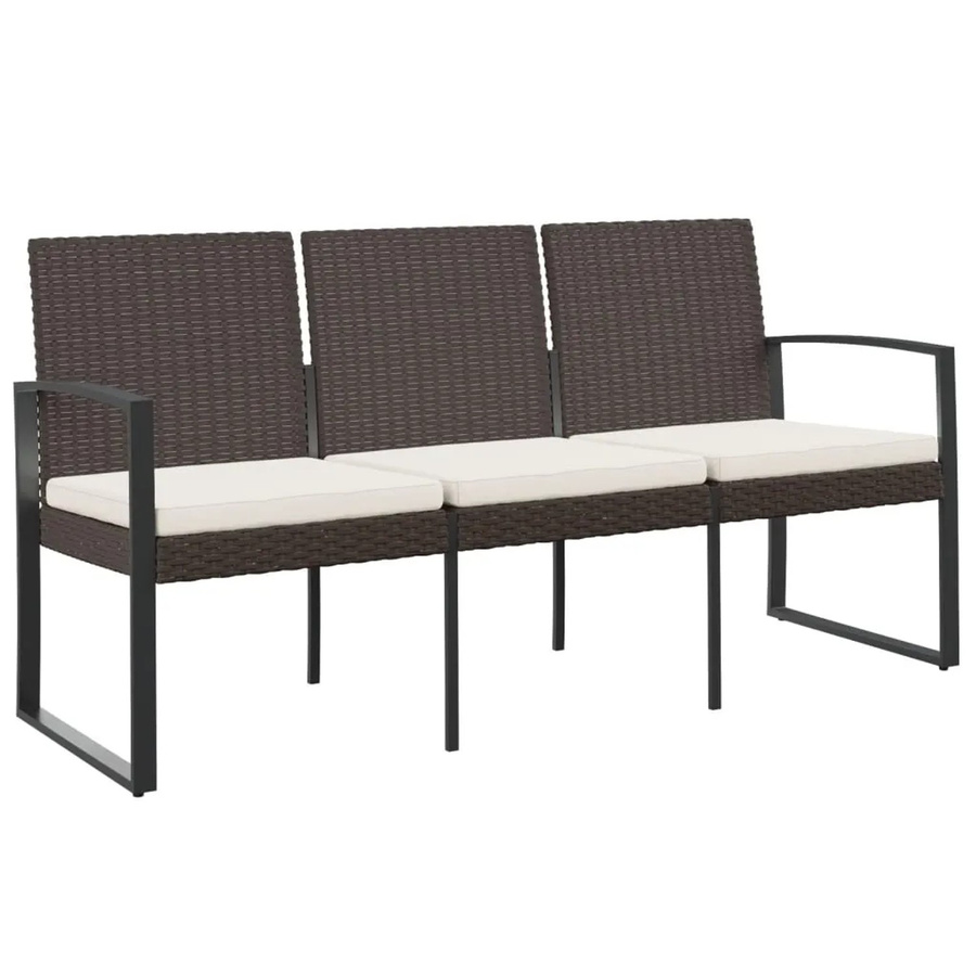furnicato Gartenbank 3-Sitzer aus PP-Rattan mit Kissen in Braun, B/T/H: 152,5 x 77,5 x 77,5 cm - Bild 2