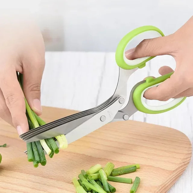 SHENJIU Kräuterschere aus Edelstahl mit 5 Klingen und Abdeckung in Silber - Bild 1